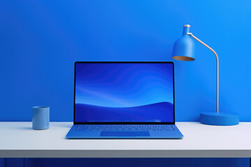 Blue Monday concept with laptop on desktop, AI Generated
