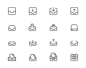 Archive and Folders Vector Line Icons Set. Contains Repository, Sync, Storage of Documents and more. Editable Stroke. Line, Solid, Flat Line, Suitable for ui kit, Web Page, Mobile App, UI, UX design