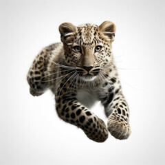 leopard in a jump on a white background. ai generative