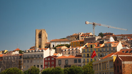 Lisbon, Portugal - May 25, 2023: Lisbon downtown cityscape on a sunny day