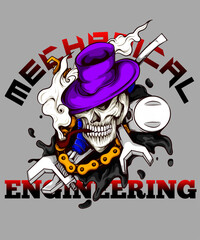 mechanic logo design with skull head in hat