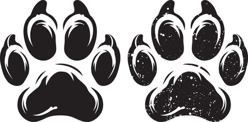 Dog paw print black silhouette isolated on white background. © Anucha