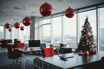 Image of decorated office room for new year celebration party created with ai generative technology