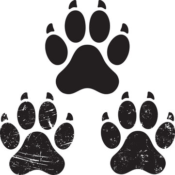 Dog paw print black silhouette isolated on white background.