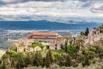 Mistras Castle a place with great history in Laconia on a beautiful day, Greece