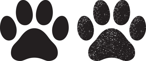 Dog paw print black silhouette isolated on white background. © Anucha