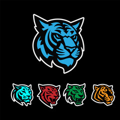 Tiger head logo template vector icon illustration design on black background.