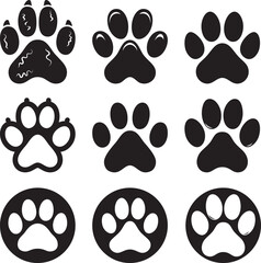 Fototapeta premium Dog paw print black silhouette isolated on white background.