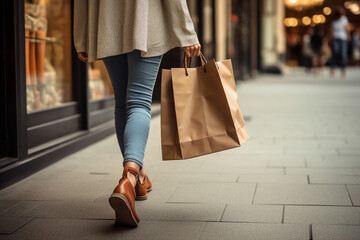 Excited person spend time buying clothes big mall black friday discounts sales low prices season