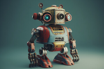 Vintage robot toy on a gray background. 3d illustration.