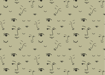 Faces of people seamless pattern. Vector doodle abstract background