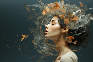 Trendy abstract illustration of woman in vintage minimalistic geometry elements Generative AI picture