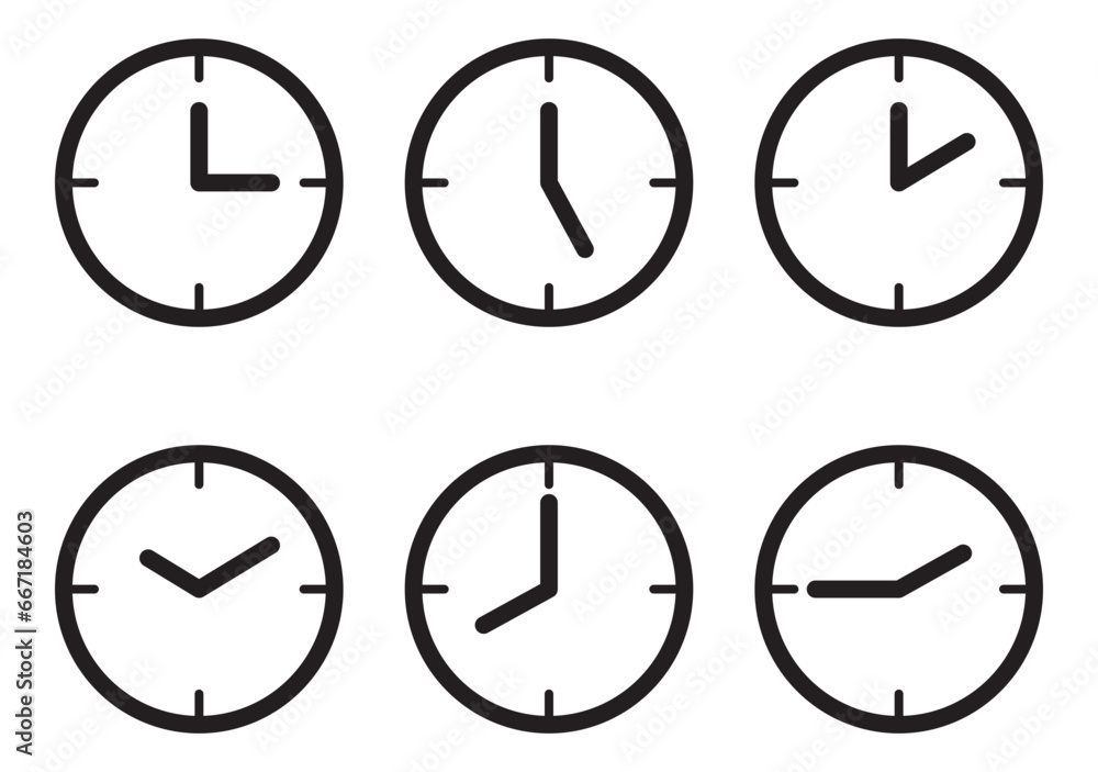 Poster set clock icon vector. time line graphic design elements of clocks.