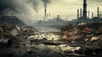Fototapeta na wymiar Smoking chimneys of factories in a polluted city, dirt and soot