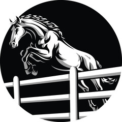 The Muscular Horse Jumping Round Logo Design