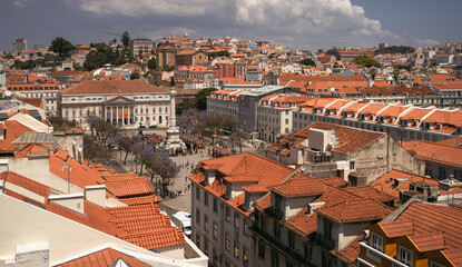 Fototapeta na wymiar Aerial view of Lisbon Old City with the Rossio Square in the middle Lisbon, Portugal