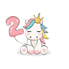 Pony with number two air balloon isolated on white background. Vector illustration