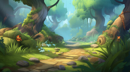 Fototapeta na wymiar Forest Treasure. Video Game's Digital CG Artwork. generative ai