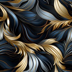 elegant black and gold feather pattern: a luxurious seamless texture