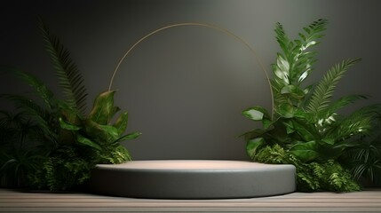 3D rendering platform podium with plant product 