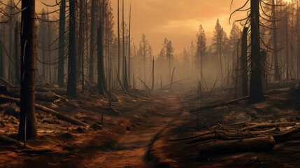 Scorched forest after wildfires