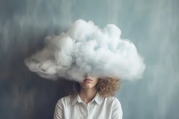 Foto op Canvas Junge Frau mit Rauchwolke in ihrem Kopf. Konzept der Depression, geistige Gesundheit, Gedächtnisverlust, Demenz, Ideen und Stress © Marco