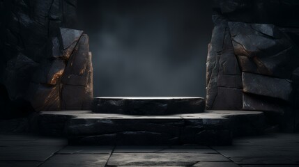 Dark stones podium for display product 3d illustration
