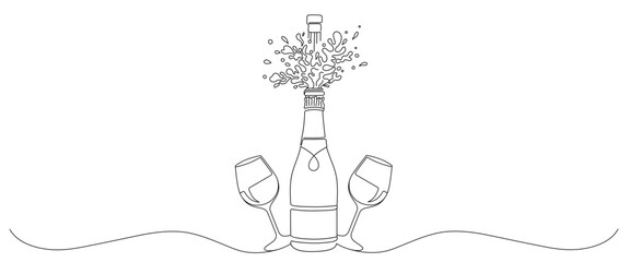 champagne and glass gold line art style. vector elements of celebration, wedding, valentine, new year, christmas and birthday