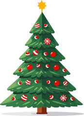 Isolate christmas tree with garland on white background. Flat style vector illustration. AI generated illustration