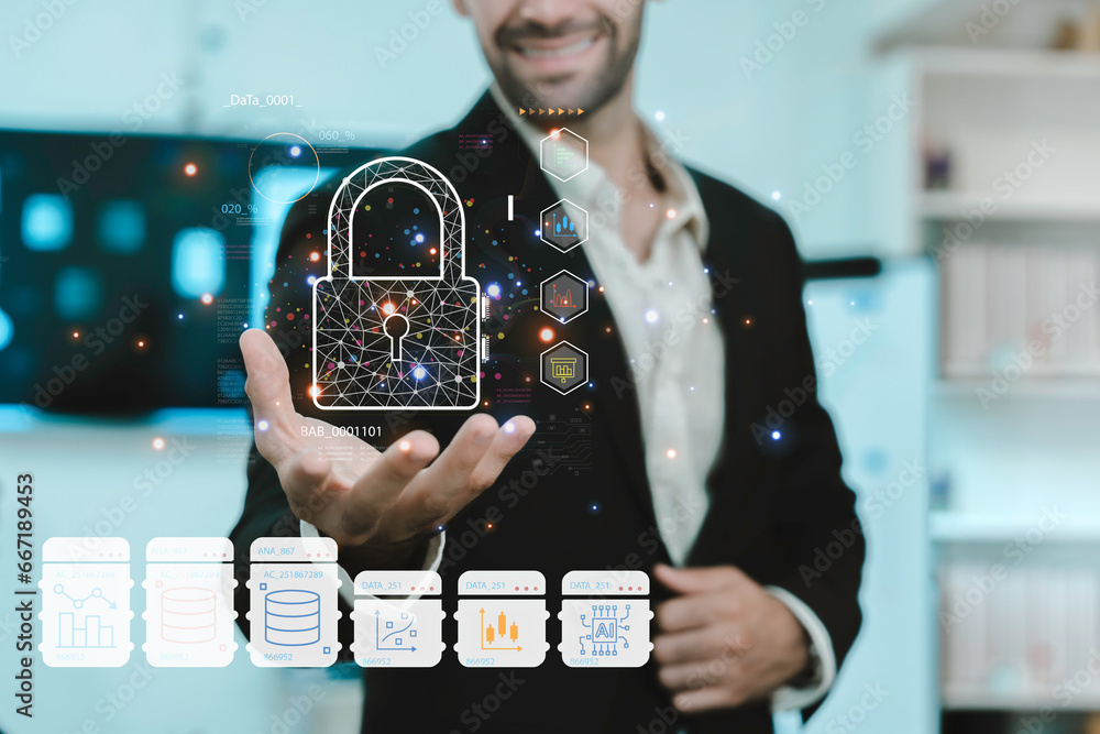 Aufkleber business and data protection, biometric security identify, face recognition online access business d