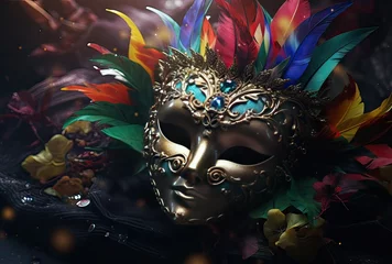 Gordijnen carnival background, typical mask with silver, red, green and blue colors. © Jaume Pera