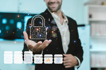 Business and Data Protection, Biometric security identify, face recognition online access business...
