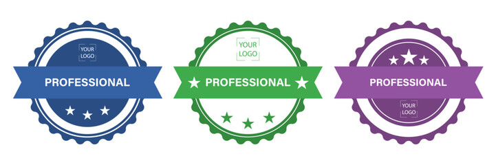 Badge or diploma of a professional with distinction. Set of templates. Place for logo. Isolated on white background
