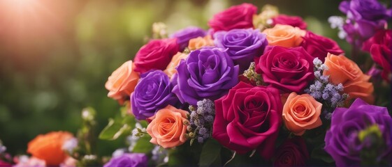 Obraz premium Colorful flower bouquet from red roses for use as background
