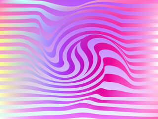 Abstract psychedelic background with warped striped pattern in vibrant neon color scheme