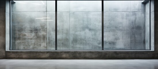 Old gray concrete walls with closeup glass windows