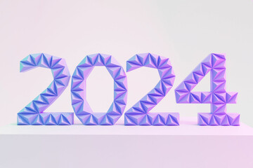Violet 3D Number 2024, symbol new year, 3d rendering