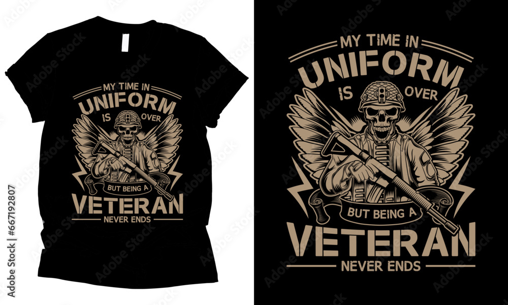 Wall mural My Time In Uniform Is Over But Being A Veteran Never Ends Skull Veteran Army Lover t-shirt design.