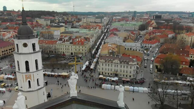 Aerial view of traditional Easter Kaziuko muge market, Vilnius, Lithuania