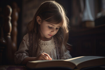 girl reading bible book, AI generated - obrazy, fototapety, plakaty