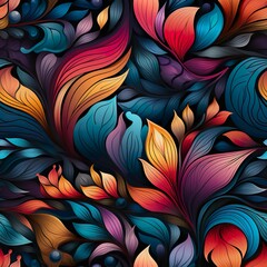 rainbow leaf flame - vibrant seamless pattern