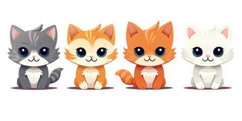 Cute cartoon baby cats, flat vector, isolated