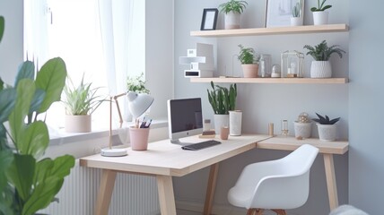 Inspiring office interior design Scandinavian style Home Office featuring Minimalist design architecture. Generative AI AIG 31.