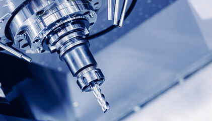 Auto CNC turning with robot drill milling factory with water coolant streams. Concept banner metal...