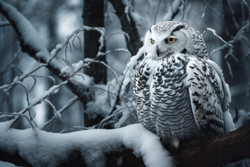 Snowy owl in the snow - Generative AI