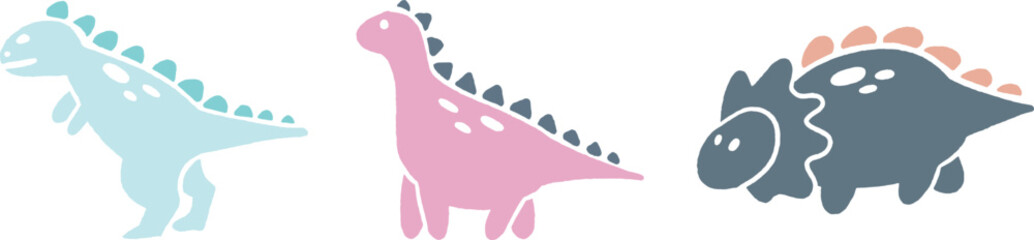 Hand drawn cute dinosaurs. Children's illustration with dinosaurs, shirts, fabric. Scandinavian design. Baby blue dinosaur