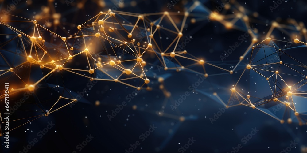 Poster 3d network connections with plexus design blue and gold color background wallpaper. generative ai im