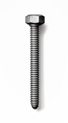 One metal carriage bolt with thread on a white background, top view. Fasteners, screw. Pencil drawing. No people. Close-up. Copy space.