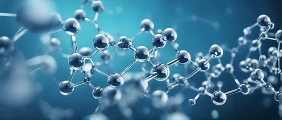 Foto op Plexiglas yaluronic acid molecules. Hydrated chemicals, molecular structure and blue spherical molecule © Adi
