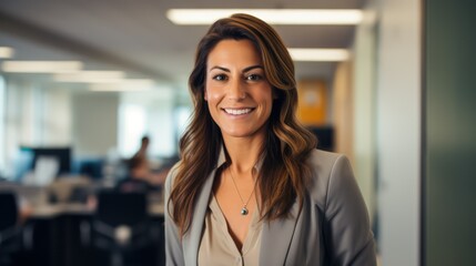 Fototapeta premium Portrait of attractive confident businesswoman looking at camera in the office